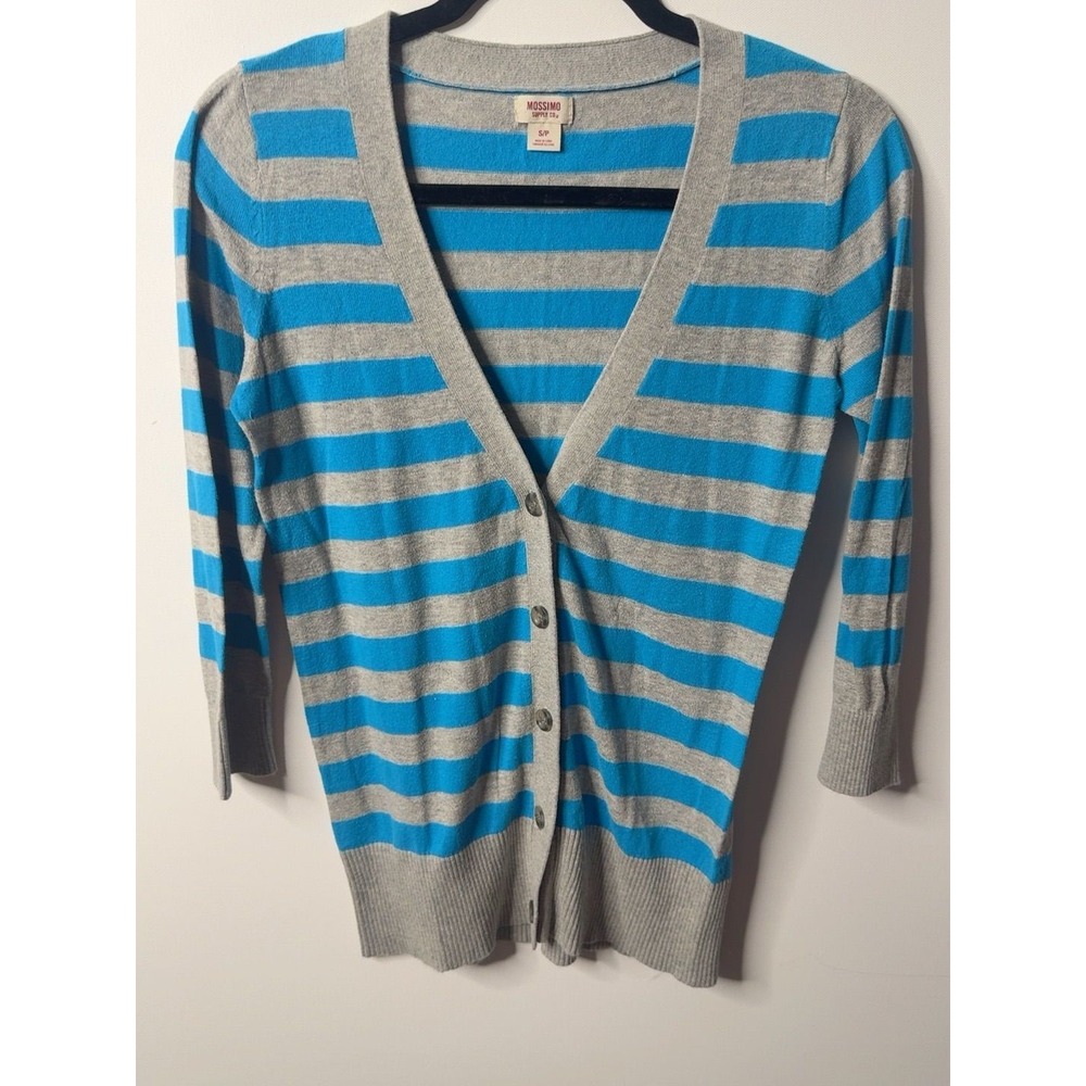 Mossimo Supply Co. Blue and Gray Striped Button-front Cardigan Quarter Sleeves